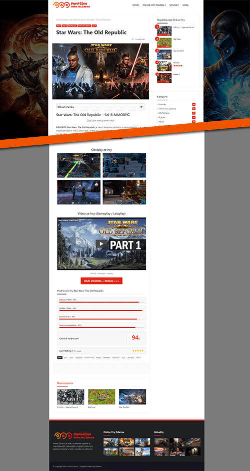 Herní Zóna web reference layout online hra kategorie